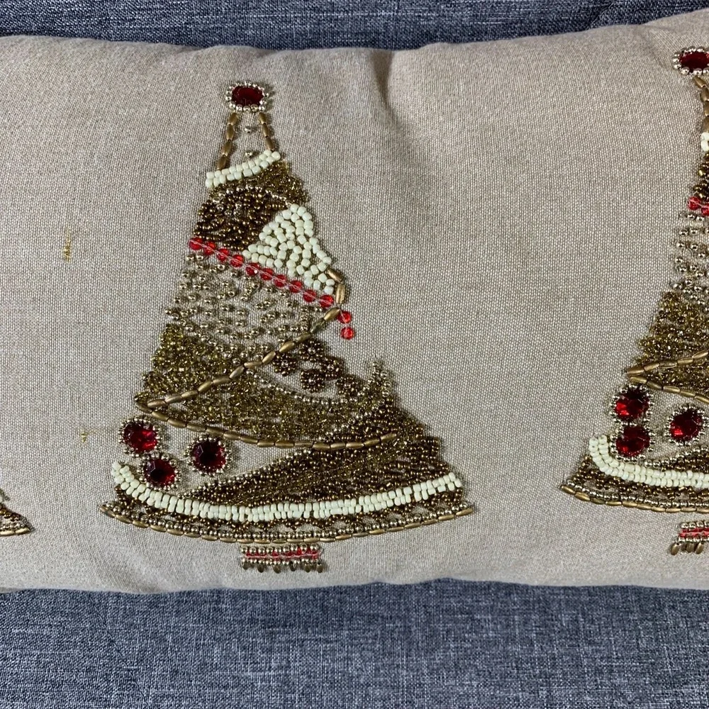 Pier 1 Beaded Embroidered Christmas Trees Throw Decorative Pillow